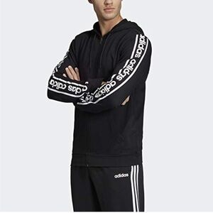 Adidas Men's Black Hoodie with Logo Sleeves